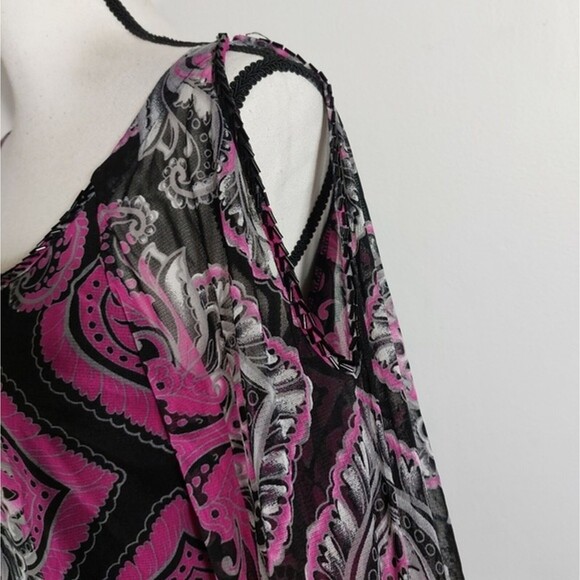 INC International Concepts Paisley Damask Cold Shoulder Embellished Top Size L - Picture 7 of 12